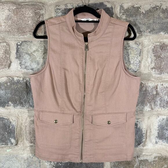 Liz Claiborne Jackets & Blazers - Liz Claiborne Vest Woman's Medium Tan Utility Full Zip High Collar‎ Hiking